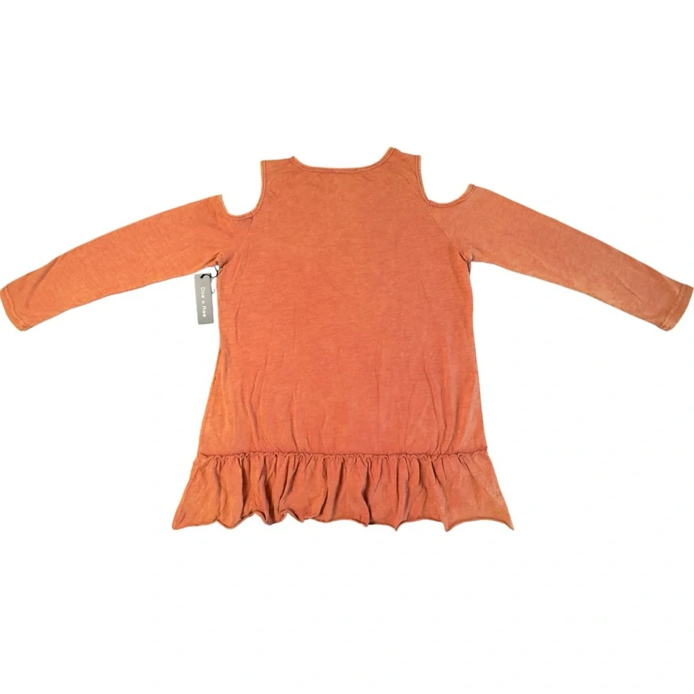 Doe & Rae Boutique Rust Cold Shoulder Top Boho Festival Stretch Tee Size M NWT - Picture 3 of 7